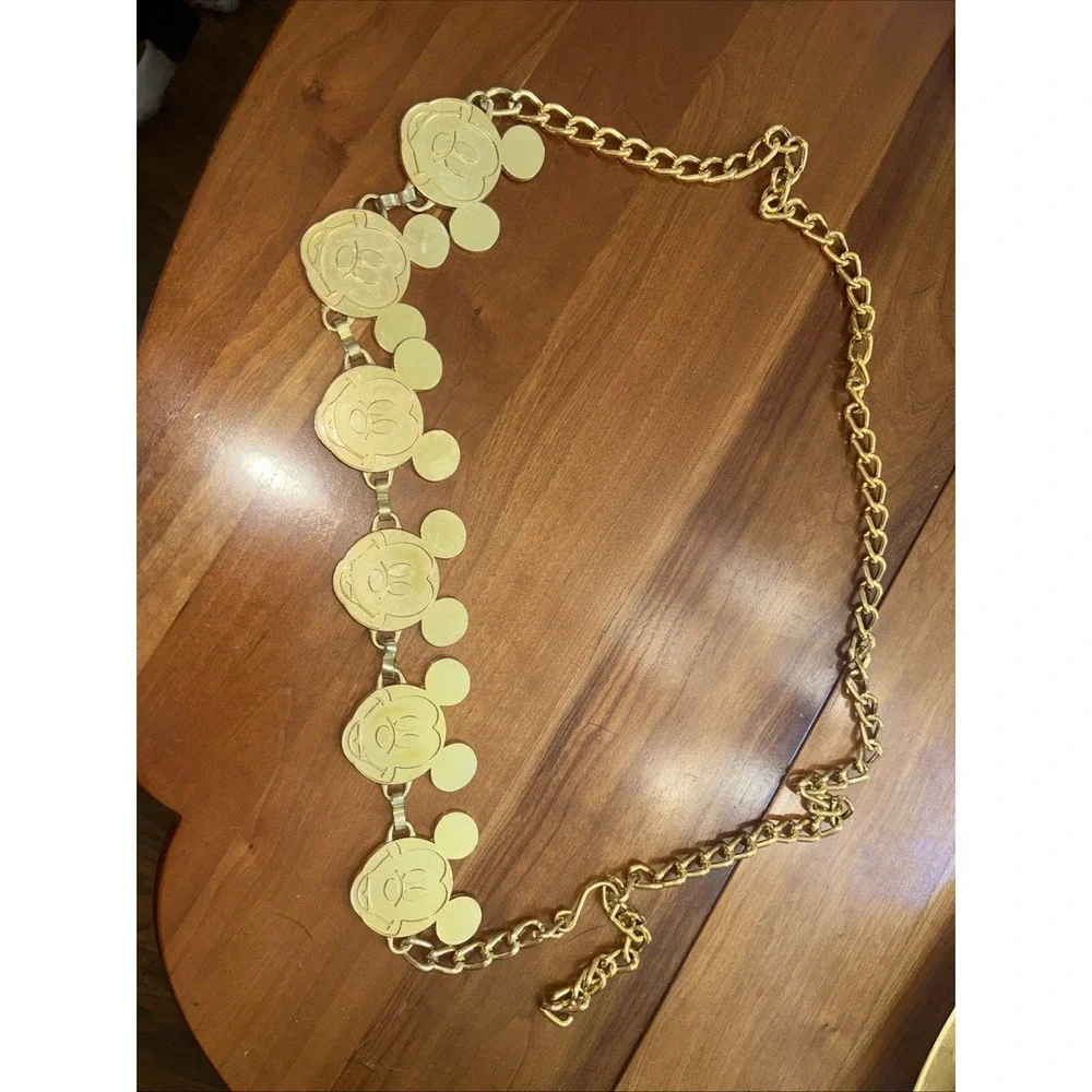 Disney Mickey Mouse Gold Tone Coin Medallion Disc Chain Belt for Women